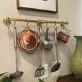Real Hand crafted Natural Unlacquered Brass Wall Mounted Pot Rack, Brass Kitchen Rail with Hooks Utensils Pot and Pan sh