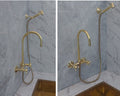 Unlacquered Brass Wall Mounted Kitchen Faucet With Hand Sprayer