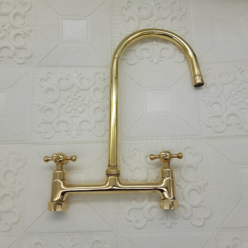 8" Brass Bridge faucet-Unlacquered Brass Bridge Faucet 8"With Linear