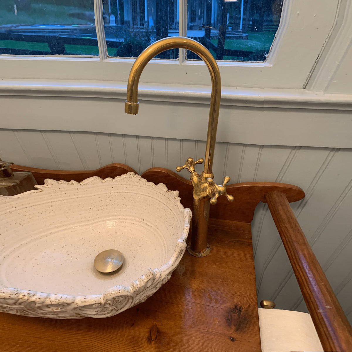 Handcrafted Unlacquered Brass Gooseneck Bathroom Faucet