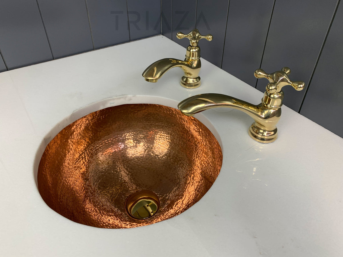 Unlacquered Solid Brass Bathroom Vanity Faucets, Hot and Cold Set