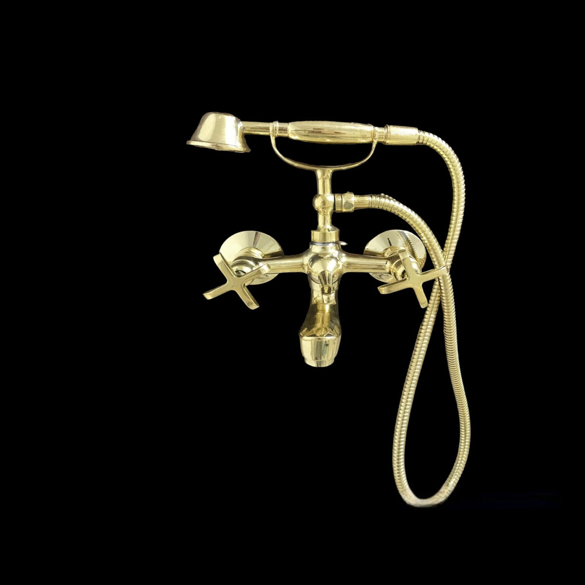 Unlacquered Brass Wall Mount Tub Filler with Hand Sprayer