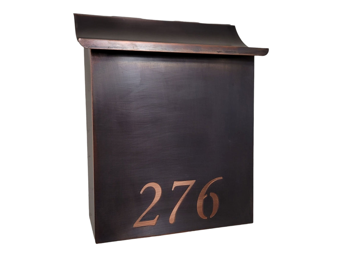 Flush Mount vertical patina Copper Mailbox with laser cut numbers