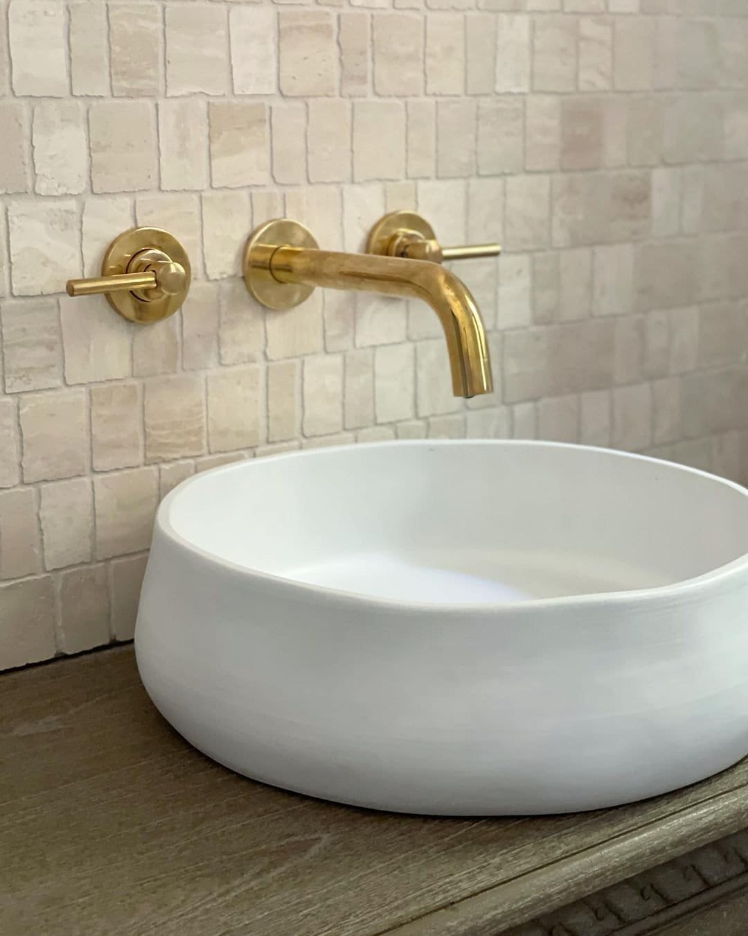 Unlacquered Brass Wall-Mount Vessel Sink Faucet