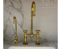 Unlacquered Brass Bridge Faucet With Gooseneck Spout
