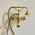 Antique Brass Bathtub Faucet, Traditional Unlacquered Brass Bathtub Faucet with Hand Held Shower