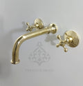 Unlacquered Brass Wall Mount Faucet: Tub Filler with Cross Handles