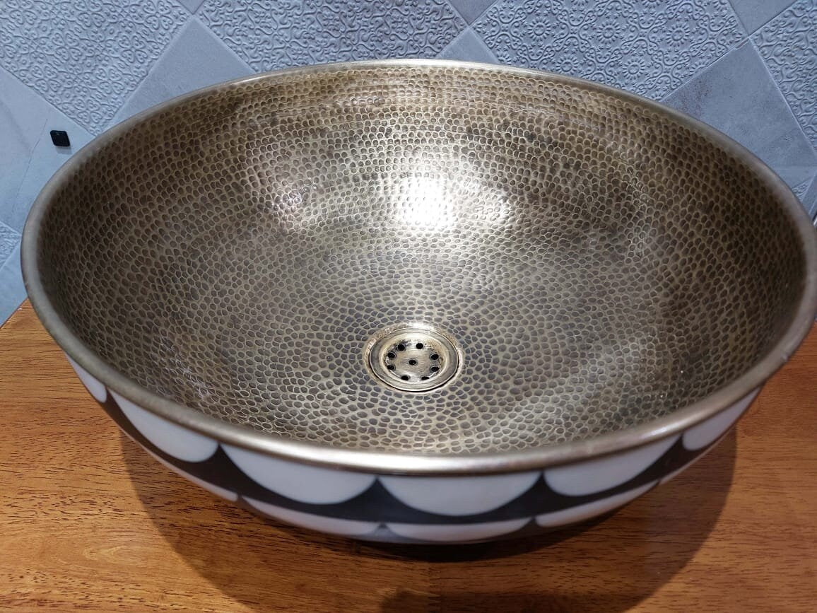 Genuine and Vintage Sink Hand Hammered style Moroccan sink bowl Bathroom bronze Round sink,In and outdoor Vanity Vessel 