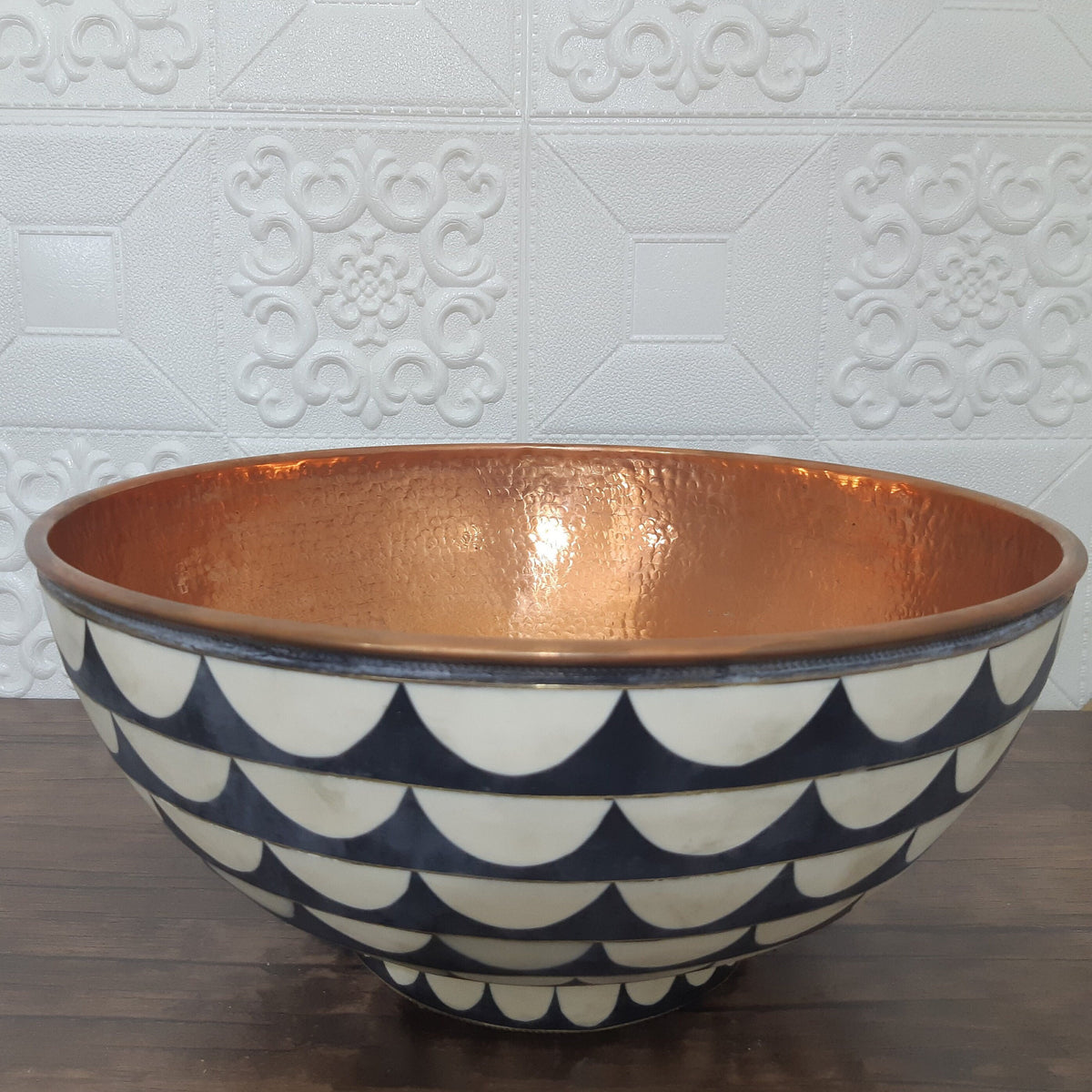 Resin and Bone Detail Handmade Moroccan Brass Vessel Sink