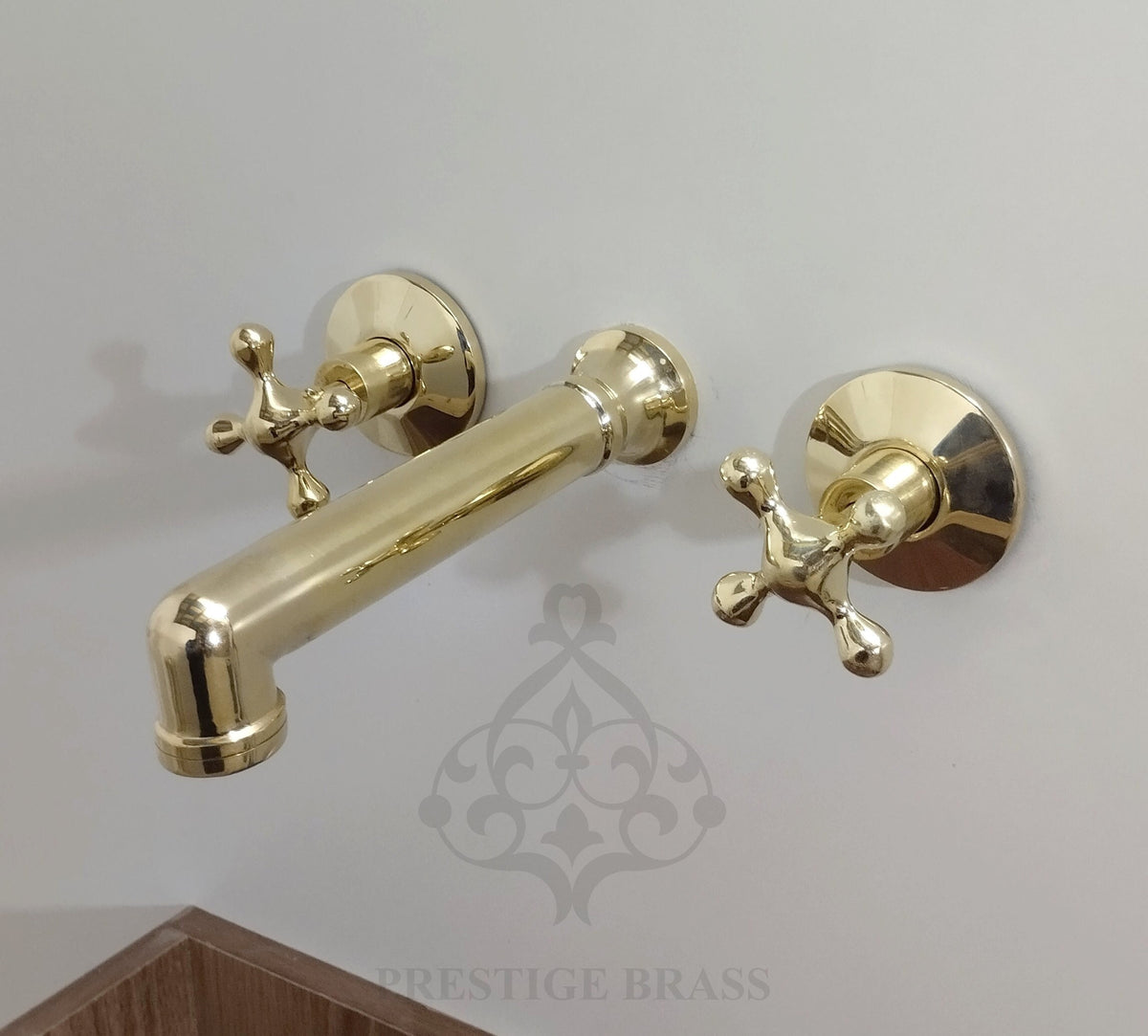 Unlacquered Brass Wall Mount Tub Filler: Two Handle Bathroom Faucet