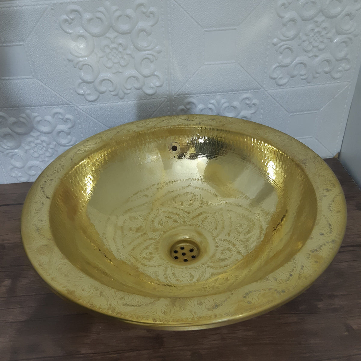 Authentic Hand-Engraved Moroccan Brass Sink hammered Round sink wash