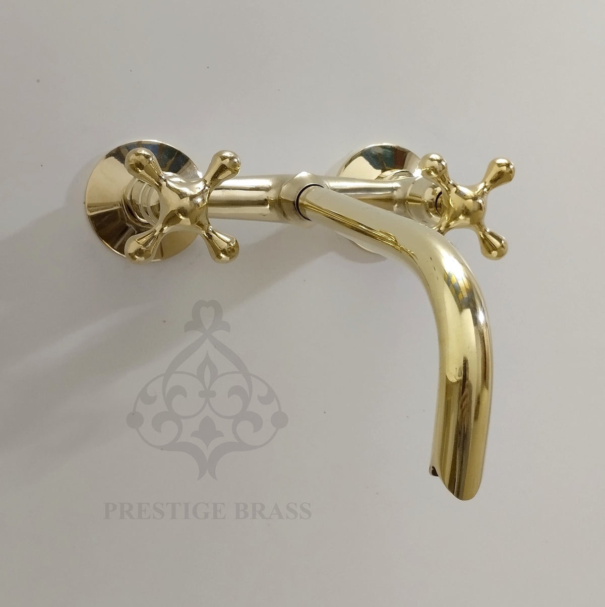 Unlacquered Brass Wall-Mounted Tub Faucet: Solid Brass, 10-Inch Spout