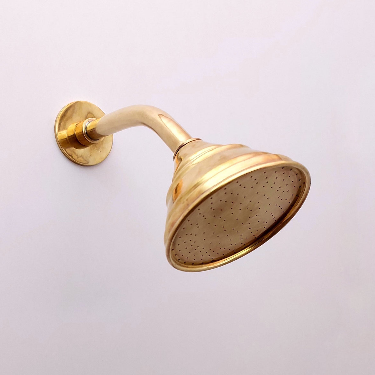 Unlacquered Brass Shower System with Tub Filler and Round Shower Head