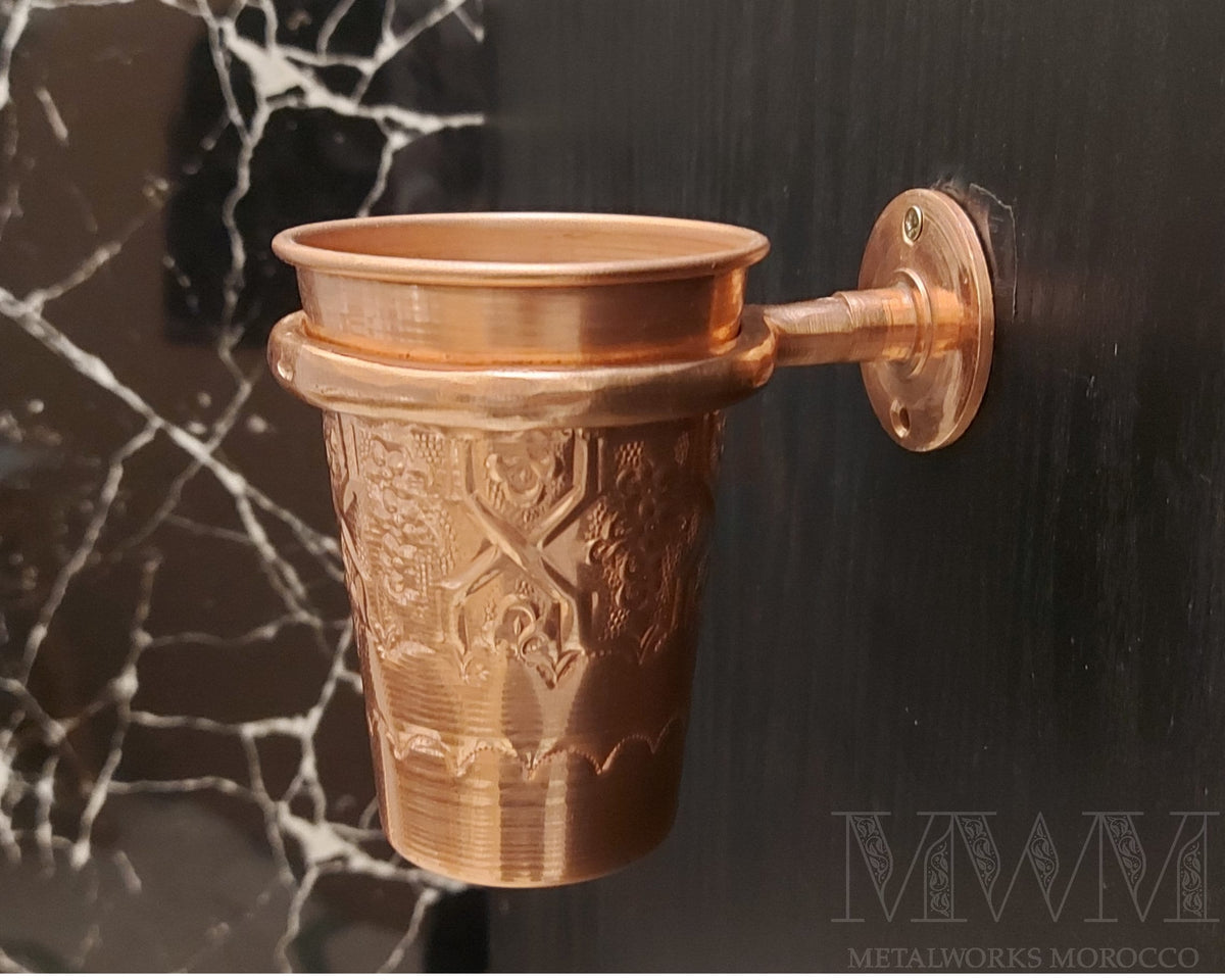 Engraved Handmade Copper Toothbrush Holder Cup - Bathroom Accessories