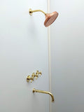 Unlacquered Brass Shower System with Tub Filler and Copper Round Rain