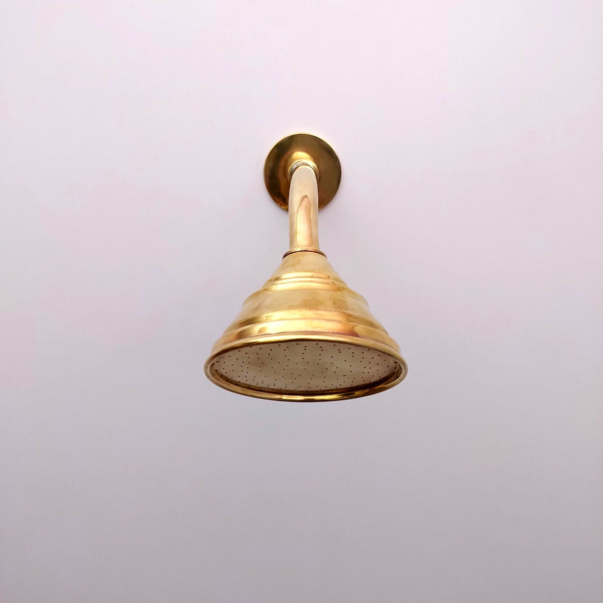 Unlacquered Brass Shower System with Tub Filler and Round Shower Head