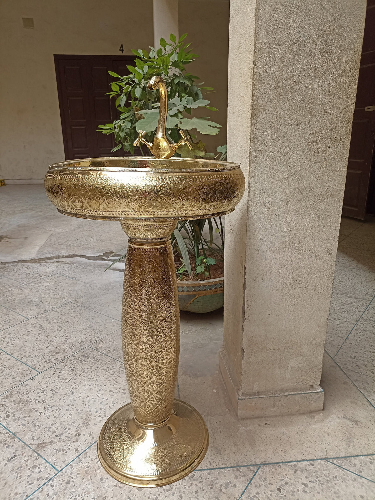 Moroccan Brass Pedestal Sink with brass Faucet Double Handle - Bathroom Sink - Toilet Lavatory Basin Sink Bathroom and gift "brass faucet"
