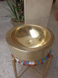 Évier en laiton avec détails floraux fait main - Évier marocain en laiton - Évier de cuisine couleur or - Évier de Maroc