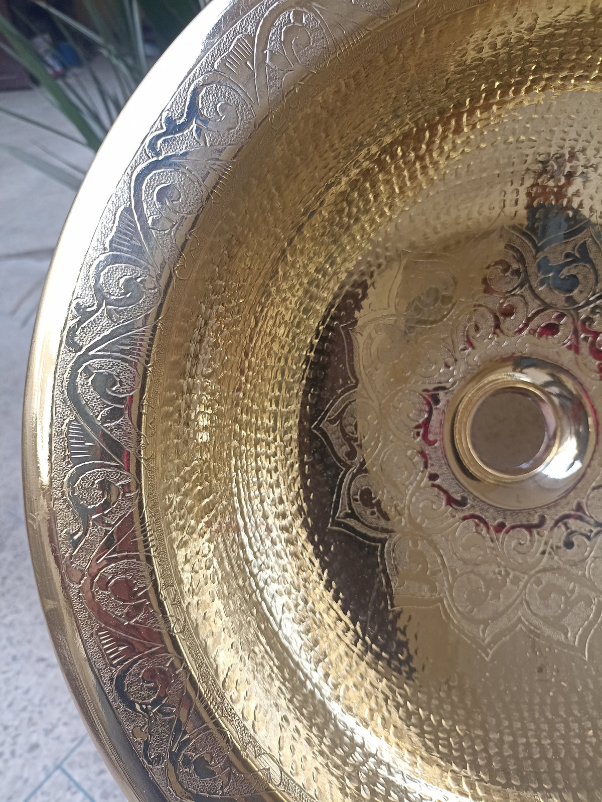 Exquisite Moroccan Brass Sink: Handmade Floral Trim