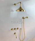 Unlacquered Solid Brass Rain Shower System, Handheld, Tub Filler