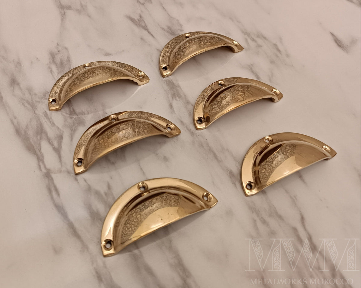 Set Of Unlacquered Brass Cabinet Pulls – Handmade Drawer Cup Pulls For Kitchen