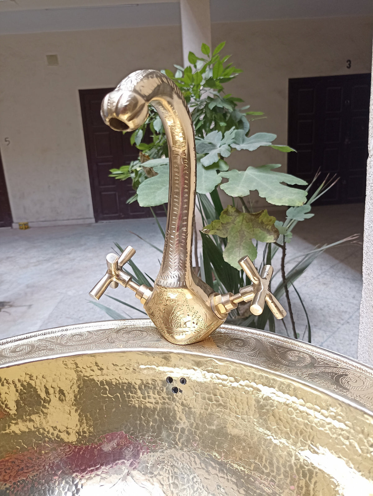 Moroccan Brass Pedestal Sink with brass Faucet Double Handle - Bathroom Sink - Toilet Lavatory Basin Sink Bathroom and gift "brass faucet"