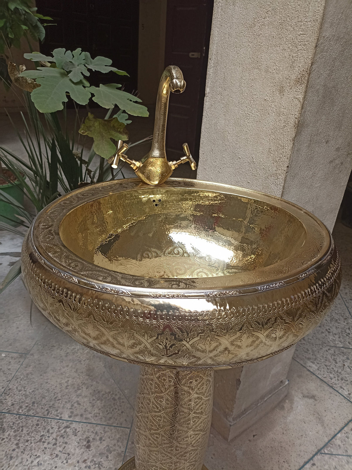 Moroccan Brass Pedestal Sink with brass Faucet Double Handle - Bathroom Sink - Toilet Lavatory Basin Sink Bathroom and gift "brass faucet"