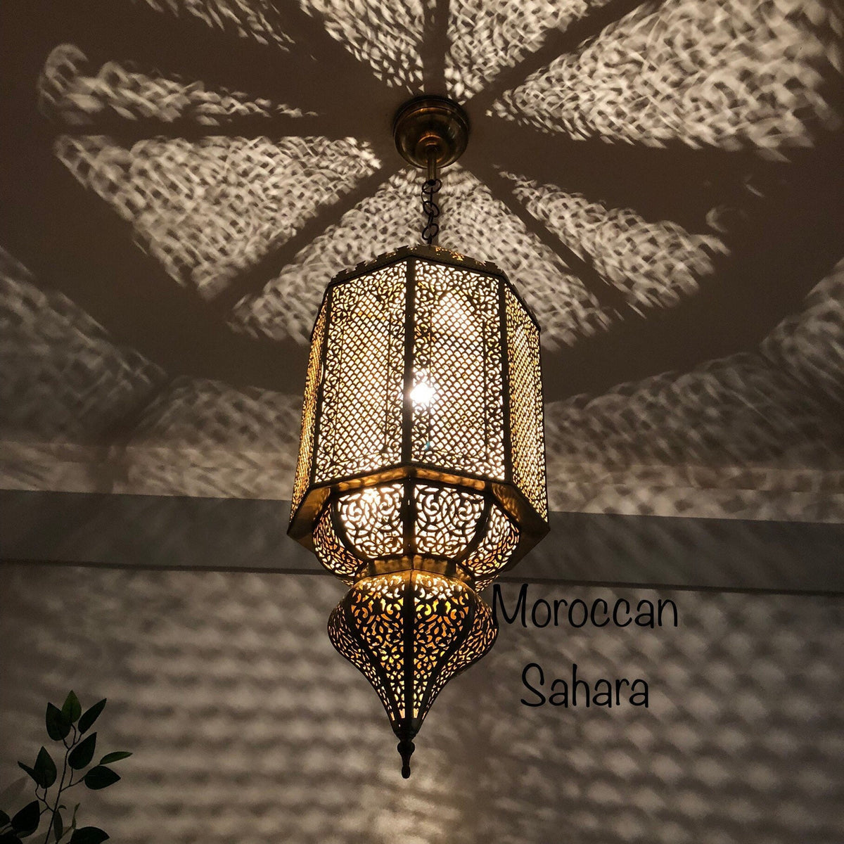 Handmade Moroccan Brass Pendant Light: Floral Chiseled Ceiling Lamp