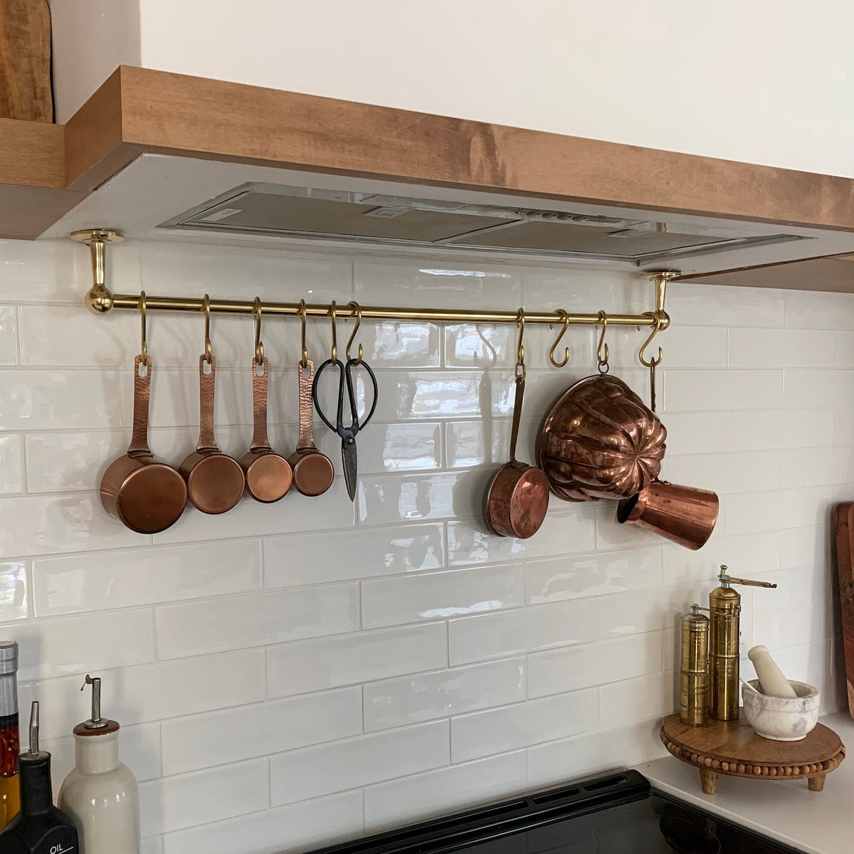 Unlacquered Brass Pot Rail with "S' hooks