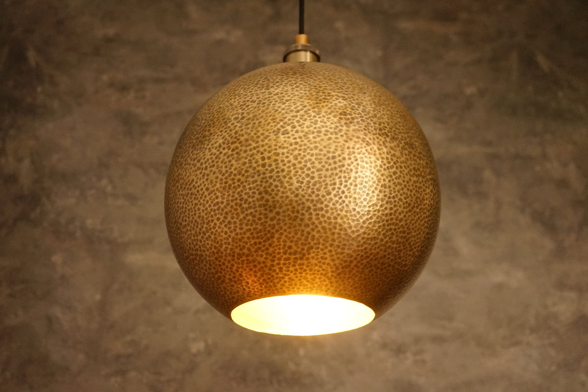 Pendant Light for Kitchen Island, Hammered Brass Ball Hanging Light, Dome Ceiling Light