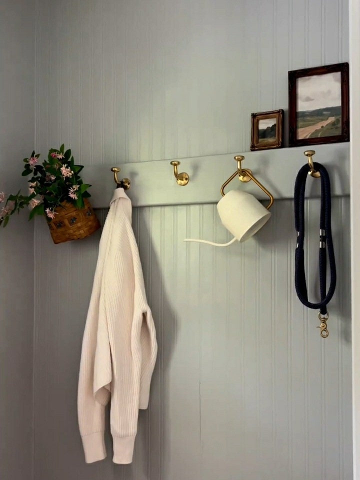 Handcrafted Unlacquered Brass Wall Hooks: Decorative Towel Hook