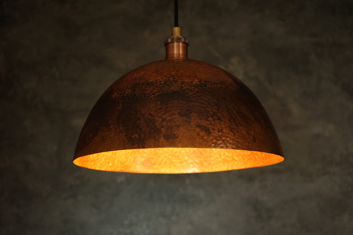 Oxidized Solid Copper Pendant Light, Dome Ceiling Light, Kitchen Island Hanging Light Fixture