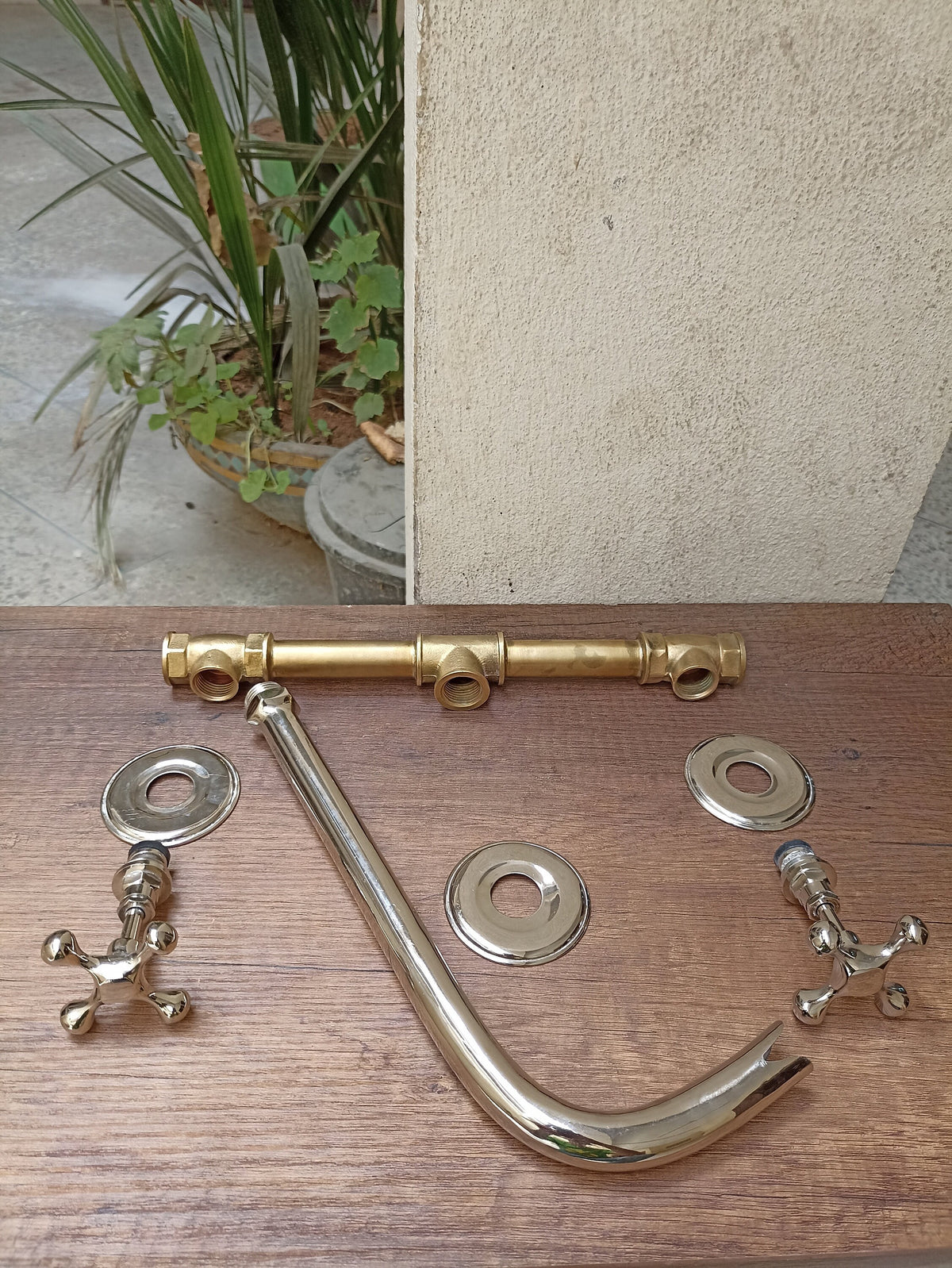 Classic Silver Wall Mounted Bathroom Faucets with Hot and Cold Mixer Valve - Unlacquered Vintage Design for Kitchen and Bath