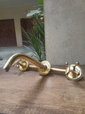 Vintage Unlacquered Brass Cross Handle Wall Mounted Vessel Faucet
