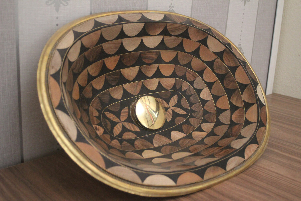Stylish Single Hole Drop In Brass Sink with Walnut Wood and Resin Basin