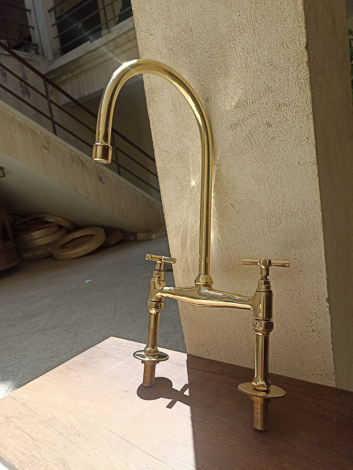 Personalizable Unlacquered Brass Bridge Kitchen Faucet