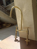 Personalizable Unlacquered Brass Bridge Kitchen Faucet - Custom Fit, 2 Handles - Design Your Ideal Brass Faucet with You