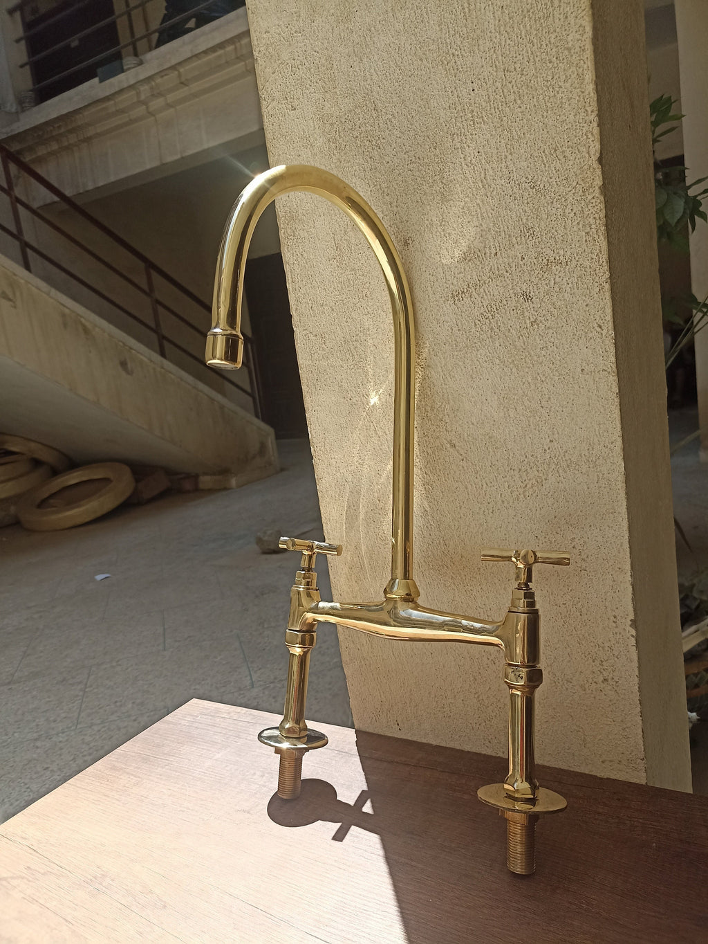 Personalizable Unlacquered Brass Bridge Kitchen Faucet - Custom Fit