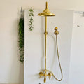 Moroccan Brass Shower System – Rain Shower, Tub Spout & Handheld Combo, Vintage Cross Handles with Adjustable Shower Ris