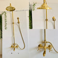 Unlacquered Brass Shower System – Outdoor & Indoor Rain Shower with Tub Spout, Handheld Shower, Solid Brass Exposed Pipe