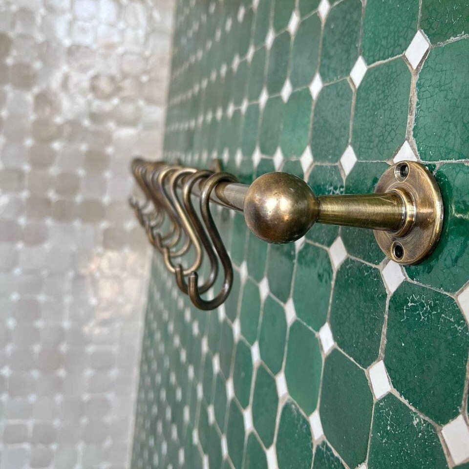 Bronze Pot Rack, Brass Rod Rail, kitchen Rail with hooks