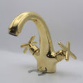 Unlacquerd Vintage Moroccan Solid Brass Faucet with Smooth Centerset Design. Bathroom sink faucet