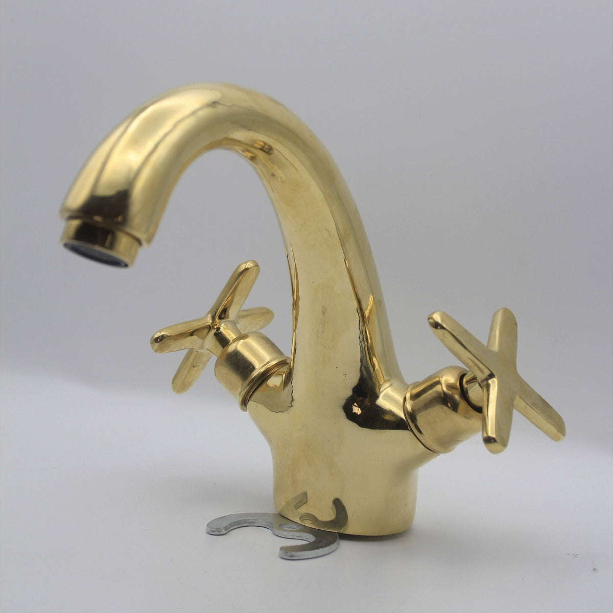 Unlacquerd Vintage Moroccan Solid Brass Faucet with Smooth Centerset Design. Bathroom sink faucet