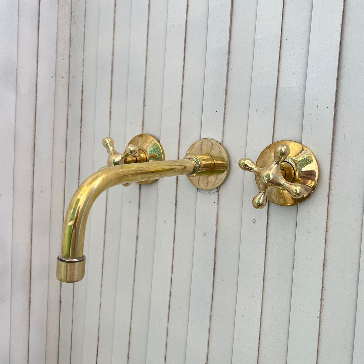 Solid Brass Wall Mount Sink Faucet: Unlacquered Vintage Style