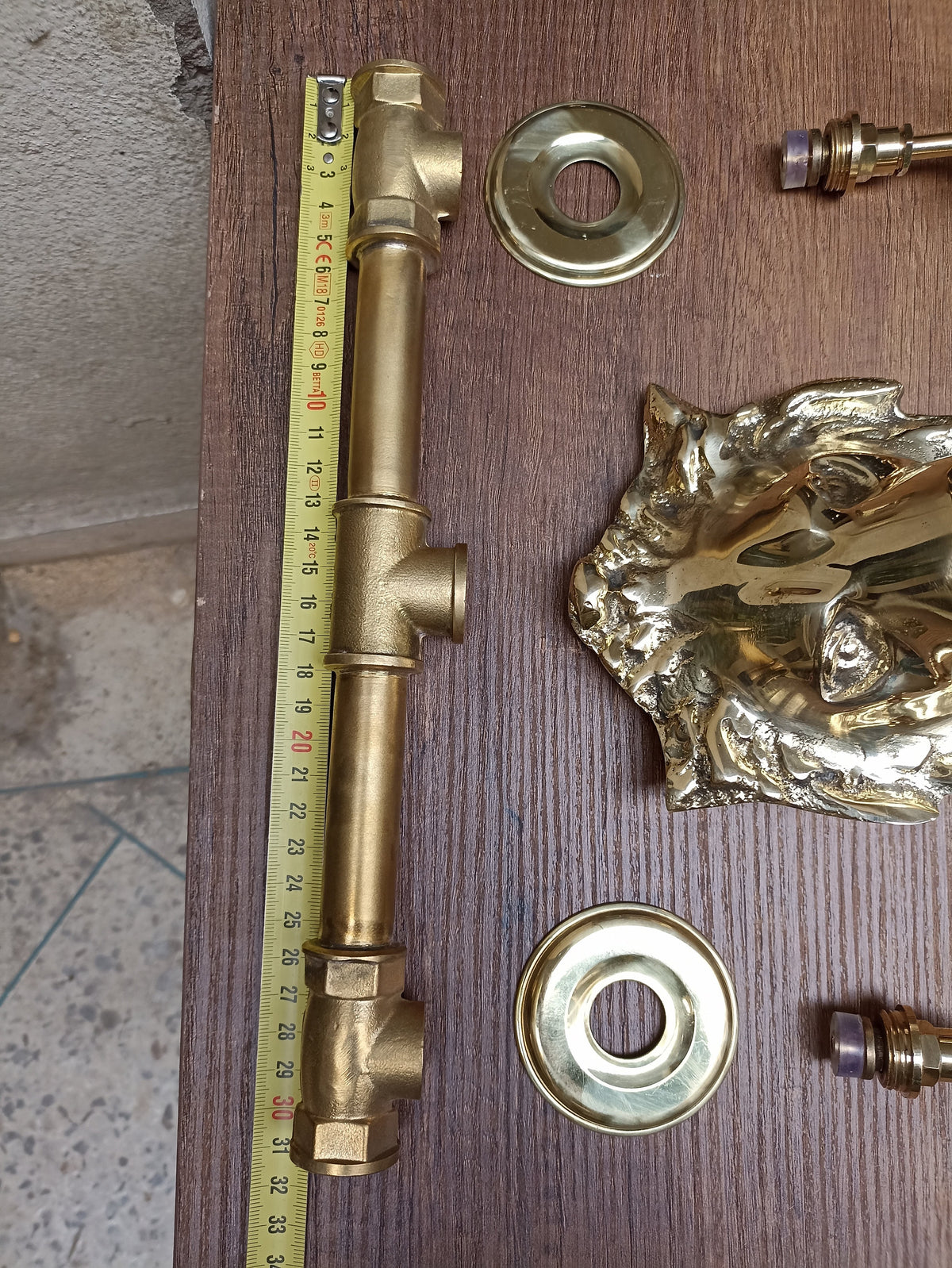 Regal Brass Lion Head Wall Mount Faucet: Garden Elegance Meets Functionality - Two Handles + Valve Included - Perfect Outdoor Water Fixture