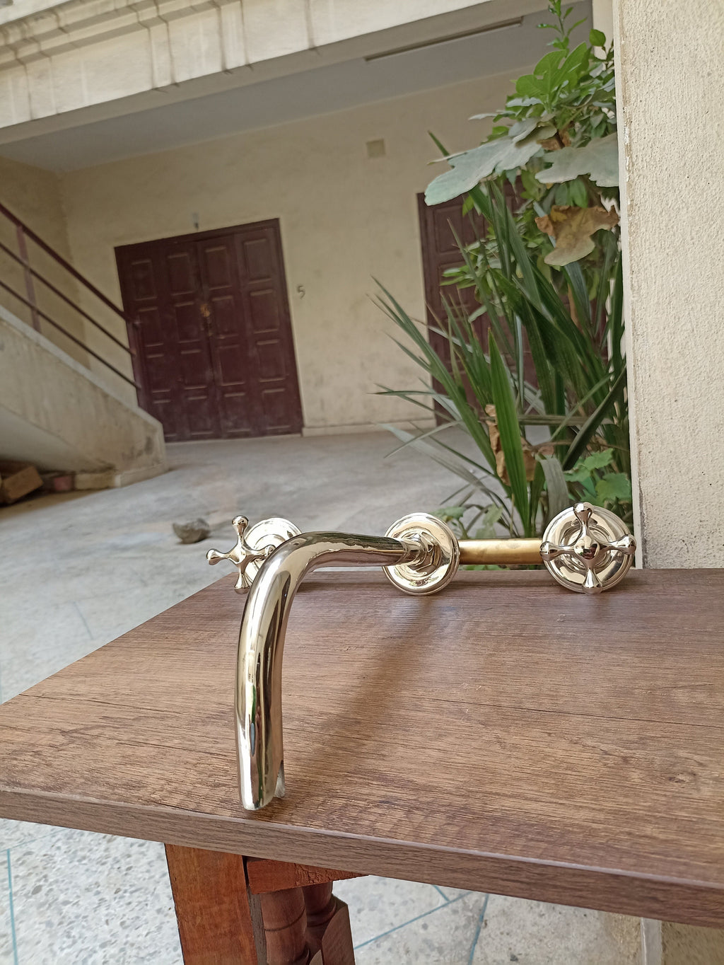 Classic Silver Wall Mounted Bathroom Faucets with Hot and Cold Mixer Valve - Unlacquered Vintage Design for Kitchen and Bath
