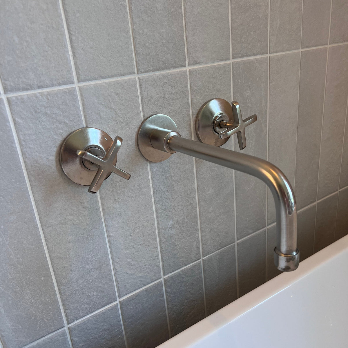 Solid Brass Bathroom Faucet - Nickel Wall Mount Bathroom Faucet - 2 Handles Faucet