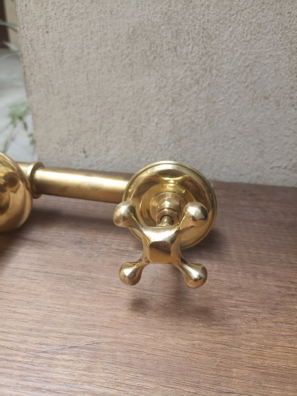 Vintage Unlacquered Brass Cross Handle Wall Mounted Vessel Faucet - Bathroom Sink Faucet - Rustic Bathroom Fixture - Antique Style Water Tap