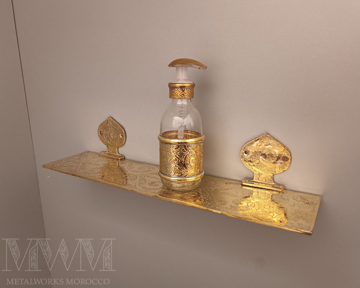 Etched Unlacquered Brass Wall Shelf – Moroccan Handmade