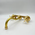 Unlacquered Brass Bathroom Faucet, Wall-Mounted Faucet With Cross Handles